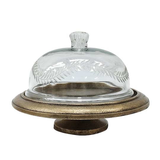 10" x 7" Metal Cake Stand with Glass Cloche by Ashland®